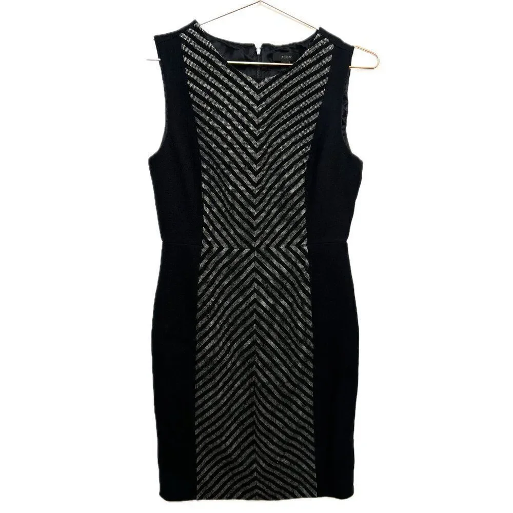 J. Crew Black Gray Chevron Sleeveless Shift Business Wool Blend Dress E1556